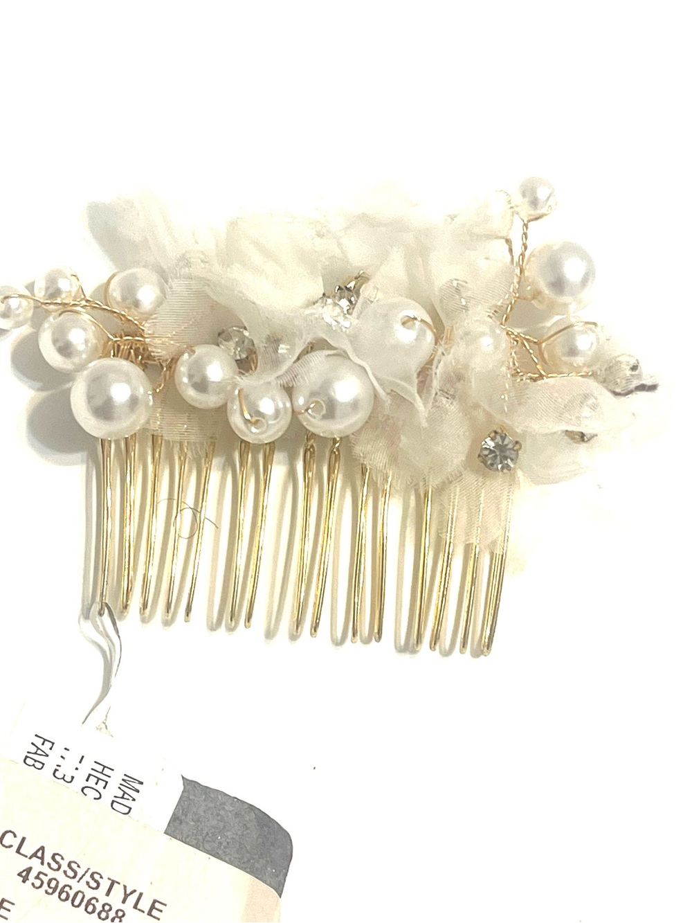 Elegant Pearl & Fabric Floral Hair Comb - Ivory Gold